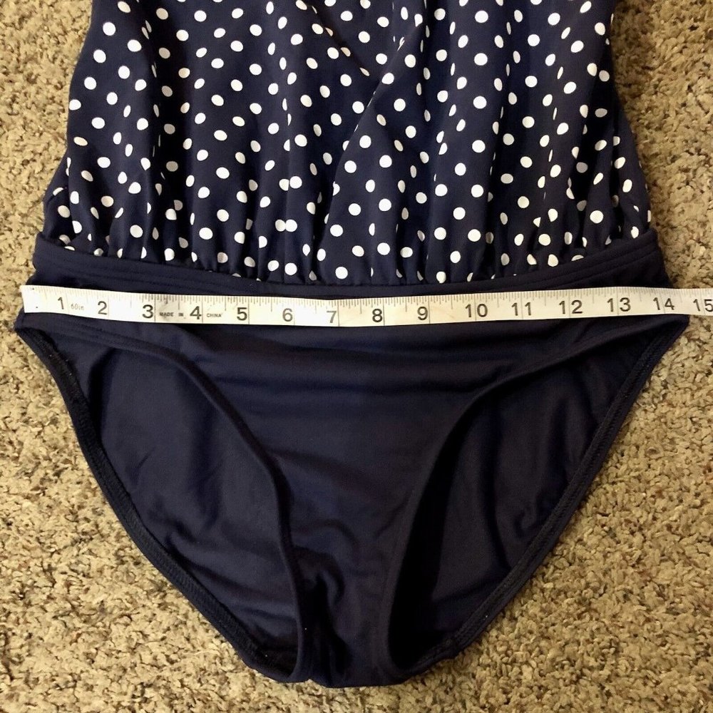 Lands End Maternity Swim Suit Womens 6 Used Navy Polka Dot One Piece - Picture 5 of 15